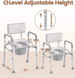 soundfuse Bedside Commode Toilet, Padded Seat and Backrest - Image 5