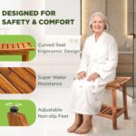 Premium 22" Teak Wood Shower Bench with Shelf - Image 4