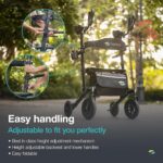 Helavo Upright Walker with Seat, Foldable Stand Up Walker with Rubber Tires - Image 2